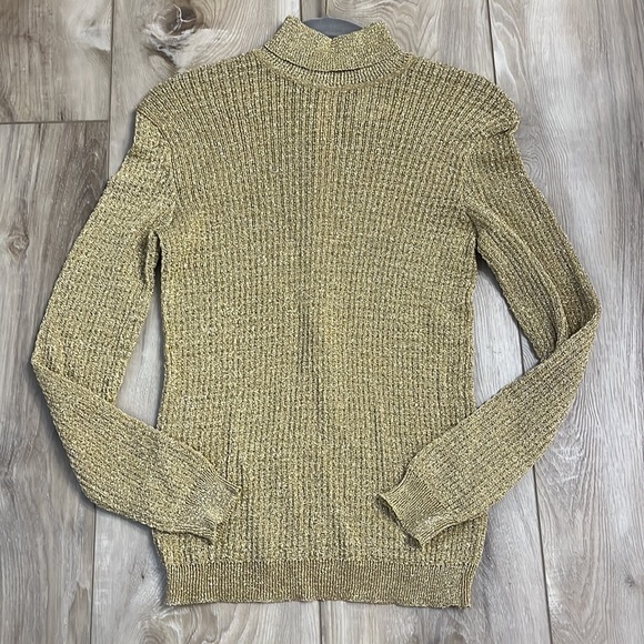VTG/SAKS Gold Metallic Turtleneck Sweater- Size 14 - Picture 2 of 8
